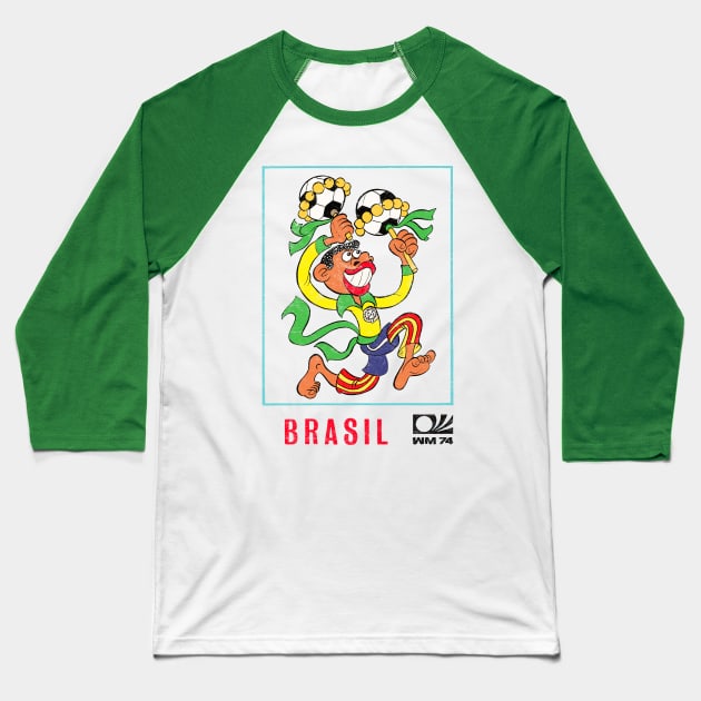 Brasil 74 / Vintage Faded-Style Football Design Baseball T-Shirt by DankFutura